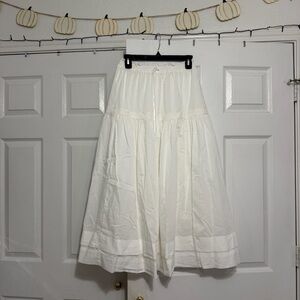 Classic White Tiered A-Line Midi Skirt